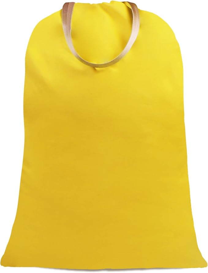 Sanlykate Large Canvas Cotton Laundry Bag with Drawstring & Handles, Heavy Duty Durable Dirty Clothes Organizer, Tear Resistant Hamper Liner Storage Bag, Travel Sack, 25.5 x 34inch - Yellow