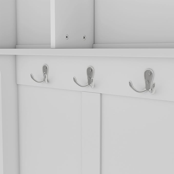 60 inch Hall Tree with Bench and Shoe Storage, Shelf, Wood Hall Tree with 6 Hooks/Mudroom Bench with Storage and Hooks, Hall Trees for Entryway, Hallway, Living Room