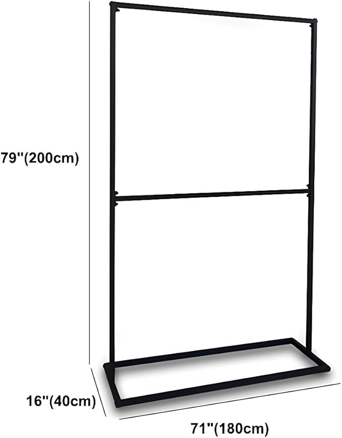 LITFAD Contemporary Metal Hall Tree Hang Garment Lever Hall Stand Free Standing Clothes Hanger Clothing Store Coat Rack in Black - 71" L x 16" W x 79" H Double Clothing Rod