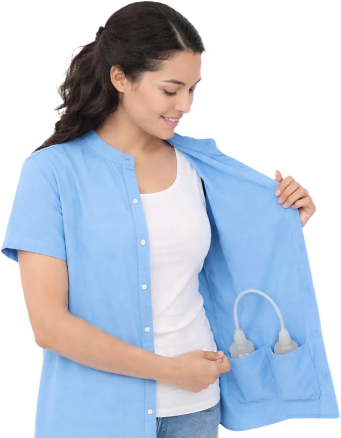 USBD Post Mastectomy Shirt with Drain Pockets Band Collar Post Op Recovery Tops