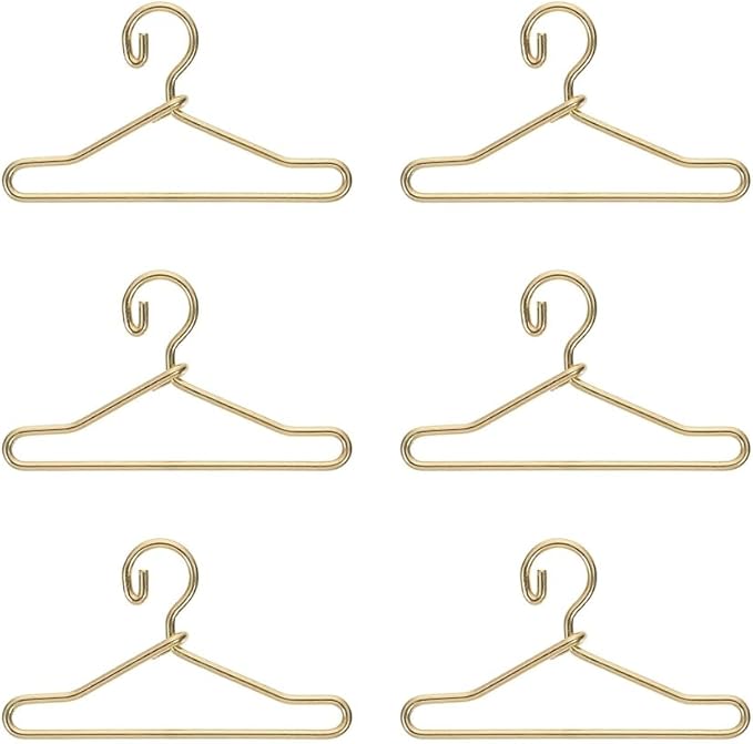 20Pcs Mini Hangers Metal Doll Clothes Holders Wire Rack Stand Doll Clothes Rack for Doll Clothes Gown Dress Outfit Doll Clothes Accessories (Gold,4cm)