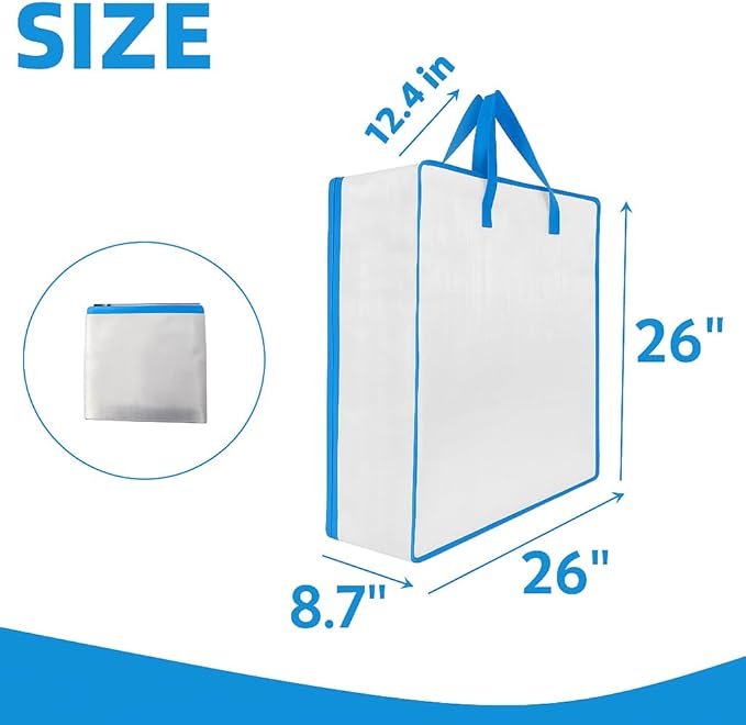 5 Pack Moving Bags, Wreath Storage Bag, Garland Container, Clear Storage Bags with Handles and Zippers Moving Bag for College Carrying, Bedding, Toys Organizer, Under the Bed Storage