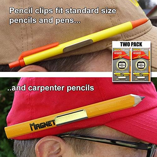 Magnetic Hat Clip Pencil Holder TWO PACK (2) With Strong Magnetic Clip For Standard Pencils and Carpenter Pencils