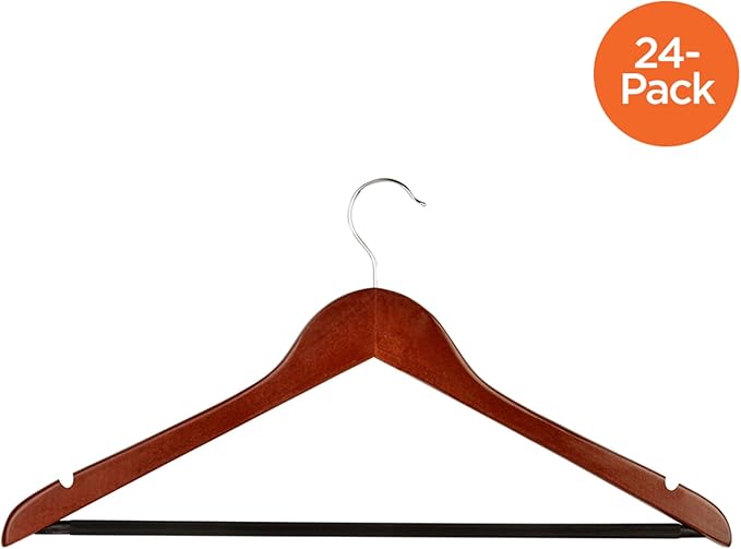 Honey-Can-Do No Slip Wooden Coat Hangers, Cherry Wood, 24-Pack