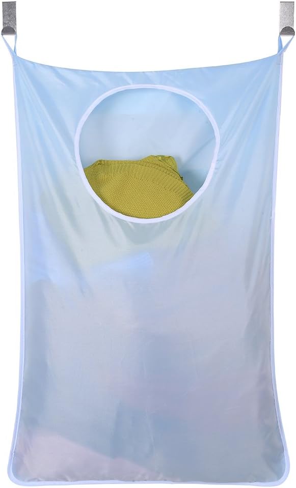 Oxford Fabric Space Saving Door-Hanging Laundry Hamper Bag + 2 Stainless Steel Hooks + 2 Strong Suction Cups for Bedroom, Nursery, Dorm or Closet (Light Blue)