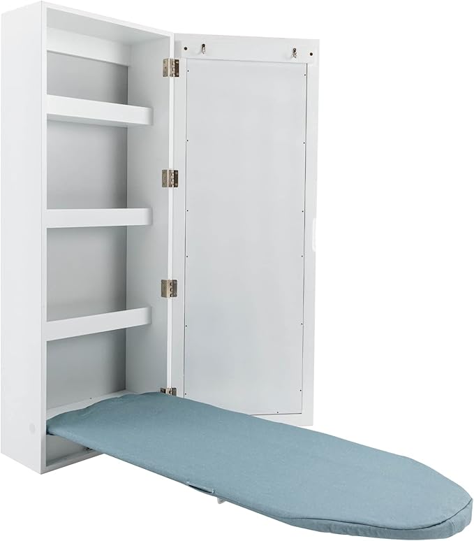 Wall Mounted Ironing Board Cabinet with Mirror, Built in Garment Ironing Surface Ironing Board with Foldable Storage Cabinet for Home Apartment Small Spaces (Style2)