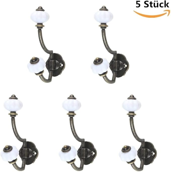 Wall Clothes Hooks Retro Antique Ceramic Coat Hooks for Door Bathroom Bedroom Kitchen Bronze 5 Pcs, Iron Decorative Wall Hooks, Standard, Style 1