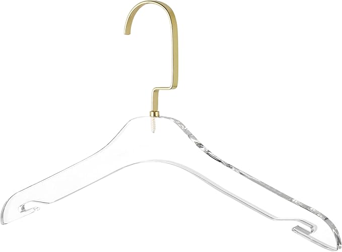 HomeCube USA Clear Acrylic Clothes Hangers with Gold Hooks – Heavy Duty Lucite Design, Elegant & Sturdy for Sweaters, Suits, Jackets, Shirts, Dresses & Boutique Use (20, Small 13")