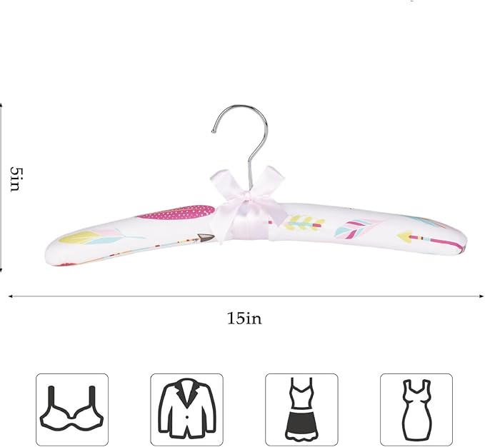 Anti-slip Satin Padded Clothes Hangers with Rotatable Hooks No Shoulder Bump for Women Heavy Sweaters, Coats, Suits Satin Fabric Covered, Set of 10 (Feathers)