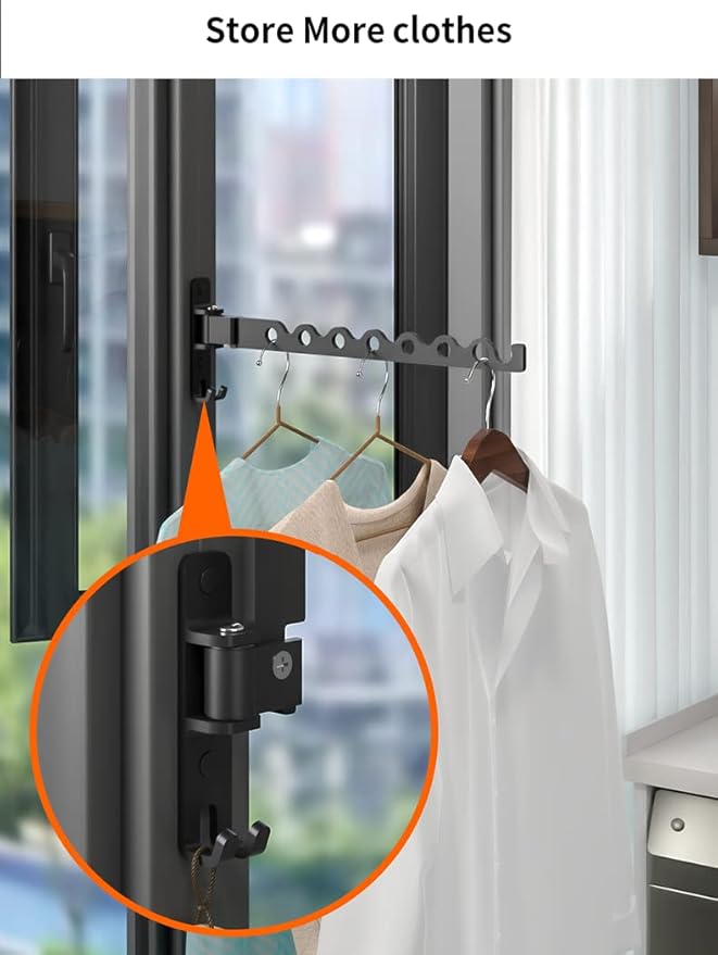 Dr.DJ Wall Mount Coat Hanger Rack, Laundry Clothes Drying Organizer Aluminium Retractable Folding Indoor Wall Mounted Hanger Space Saver for Laundry Room Bedroom (2 Racks) Black