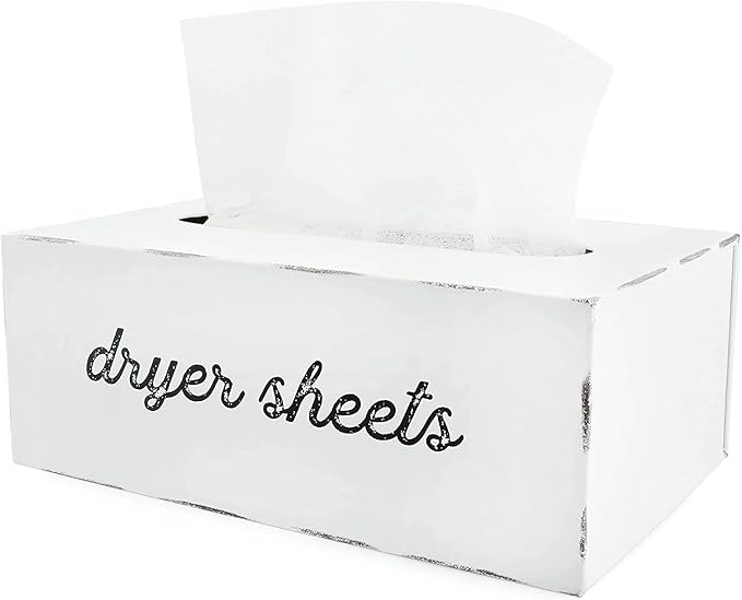 AuldHome Design Dryer Sheet Dispenser; Countertop Rustic White Fabric Softener Sheet Holder for Laundry Room