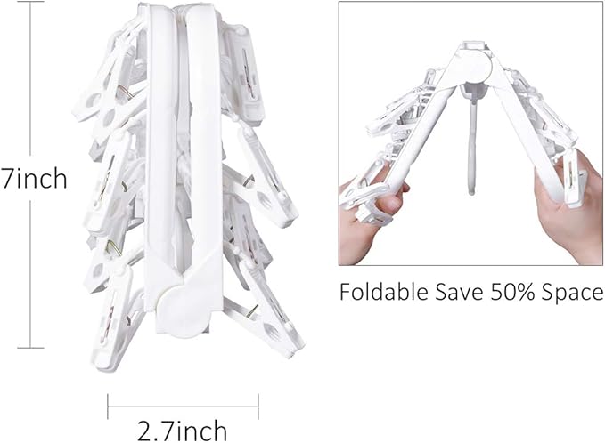 Foldable Plastic Hangers with 26 Drying Clips, Underwear Hanger with Clips, Plastic Laundry Clip and Drip Drying Hanger for Socks, Bras, Lingerie, Clothes, Sturdy, White, 2pc