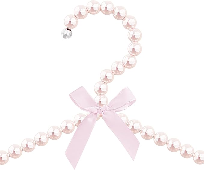 Linkidea 5 Packs Faux Pearl Beaded Clothes Hangers, Elegant Clothes Dress Wedding Shop Pants Hanger, Closet Coat Storage Organizer Standard Hangers (Pink)
