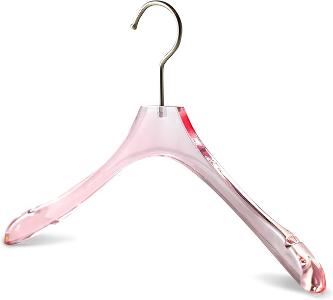 Acrylic Pink Clothes Hangers for Shirts/T-Shirts with Durable 360 Degree Silver Hook | Notched Shoulders | Premium Quality Acrylic Hangers | 5 Pack