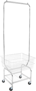 Laundry Cart,Steel Wire Laundry Cart,Laundry Basket With Wheels,Commercial Laundry Basket Cart Heavy Duty with Rod Rack 19.69x15.75x70.87in (H)