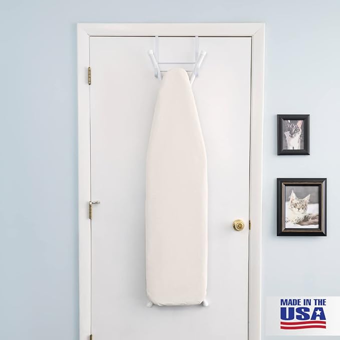 Full Size Ironing Board Made in USA – Beige by Seymour Home Products 4 Heavy-Duty Steel Legs Perforated Top for Steam Includes Cover & Pad Sturdy, Foldable Iron Board for Home & Laundry