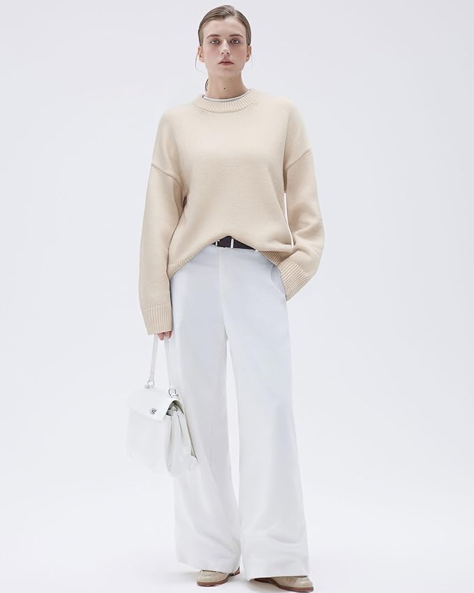 SUUKSESS Women Cashmere Blend Oversized Crew Neck Long Sleeve Pullover Sweaters