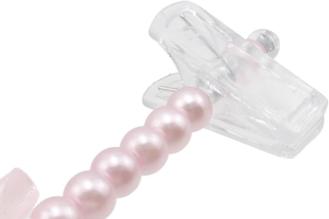 HEVSTIL 5PCS Small Pearl Hanger Pearl Plastic Bow Clothes Rack with Clip Artificial Pearl Hangers Tie Holder Wedding Clothes Rack Skirts Hanger for Trousers Jeans Skirts,Pink