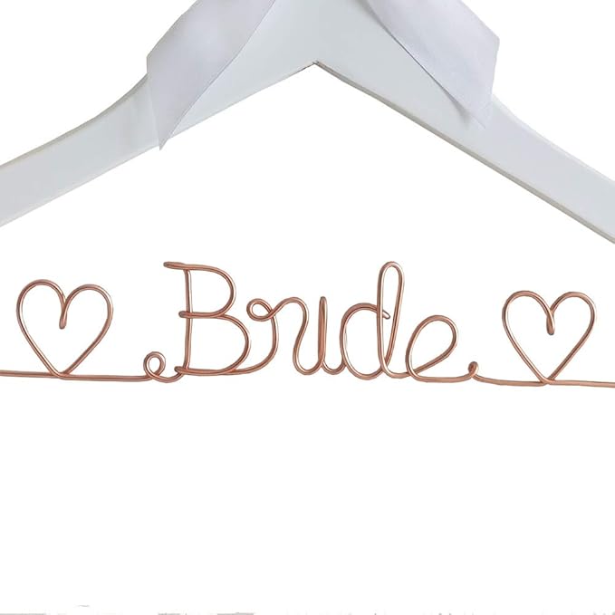 The Bride's Wedding Gift, Wooden Wedding Dress Gown Hanging Wire Letter Hanger (White and Champagne)