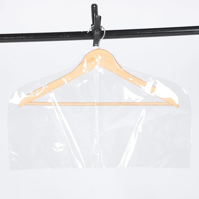 GLEAVI 10-Pack Clear Garment Shoulder Covers: 0.18mm Heavy Duty PVC Clothes Dust Protectors, 20"x14" Half-Length Closet Storage Bags for Suits, Jackets & Shirts