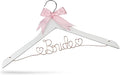 Bride Hanger for Wedding Dress, Wooden Gown Display with White Finish, Elegant Keepsake for Ceremony Photos, Bridal Shower Gift, Getting Ready Accessory for Special Day (White Wood Rose Gold Wire)
