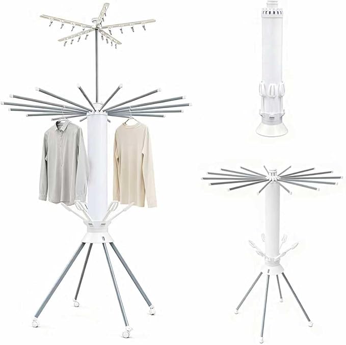 Four Legged 2 Tier Clothes Drying Rack Laundry Drying Rack Save Space Garment Rack Portable and Foldable Dry Rack with 4 Pulleys 16 Poles 360° Octopus for Indoor Outdoor Balcony Courtyard