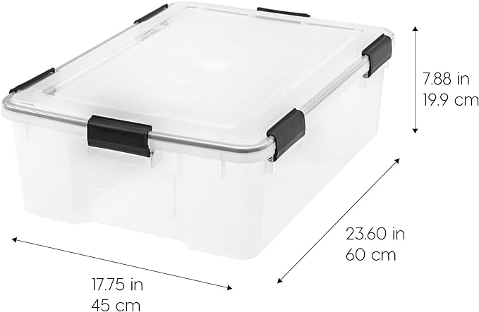 IRIS USA 41 Quart WEATHERPRO Plastic Storage Box with Durable Lid and Seal and Secure Latching Buckles, Clear with Black Buckles, 1 Pack