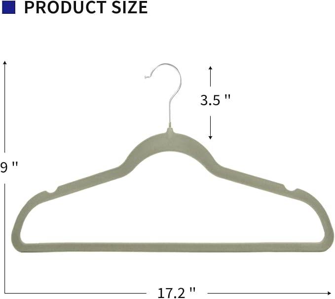 Premium Velvet Clothes Hangers, Heavy Duty Study Black Hangers for Coats, Suit & Dress - Non Slip Clothes Hanger Set (50, Grey/Silver)
