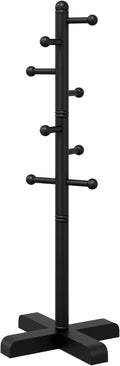 Coat Rack, Freestanding Coat Racks with 8 Hooks 2 Adjustable Height, Tree Coat Rack for Bedroom, Hallway, Entrance, Office, Hats, Handbags,Purse (BLACK)
