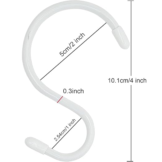 Nisoger 12 Pack 4 inch Vinyl Coated S Hooks with Rubber Stopper Non Slip Heavy Duty S Hook, White Steel Metal White Rubber Coated Closet S Hooks for Hanging Jeans Plants Jewelry Pot Pan Cups Towels