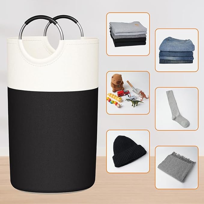 2 Pack 90L Laundry Hamper Large Collapsible Laundry Baskets Bin with Soft Aluminum Handle，Tall Freestanding Foldable Dirty Clothes Hamper Black for Laundry Room Bedroom College Dorm Bathroom（Black）