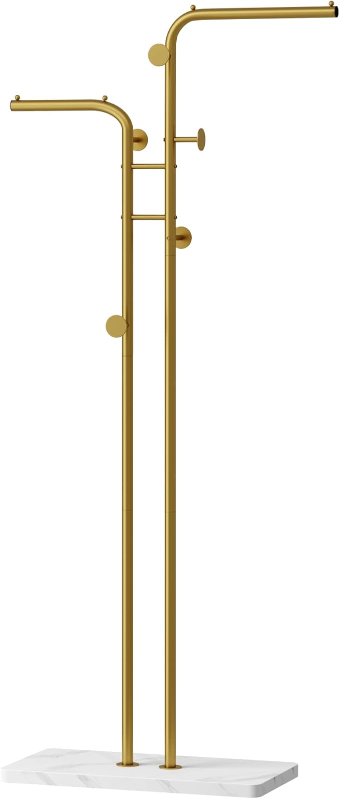 HOMEFORT Coat Rack, Freestanding Metal Coat Racks, Double-pole Clothes Hat Stand with 5 Hooks for Closet, Bedroom, Entryway, Living Room, Gold