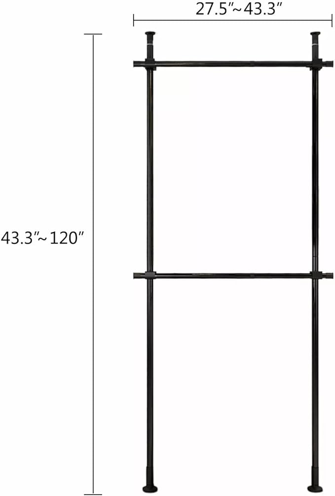 Free Standing Floor Ceiling Laundry Drying Rack, Hanging Clothes Adjustable Garment Rack Heavy Duty Clothes Hanger, 2 Tier Adjustable Telescopic Garment Rack