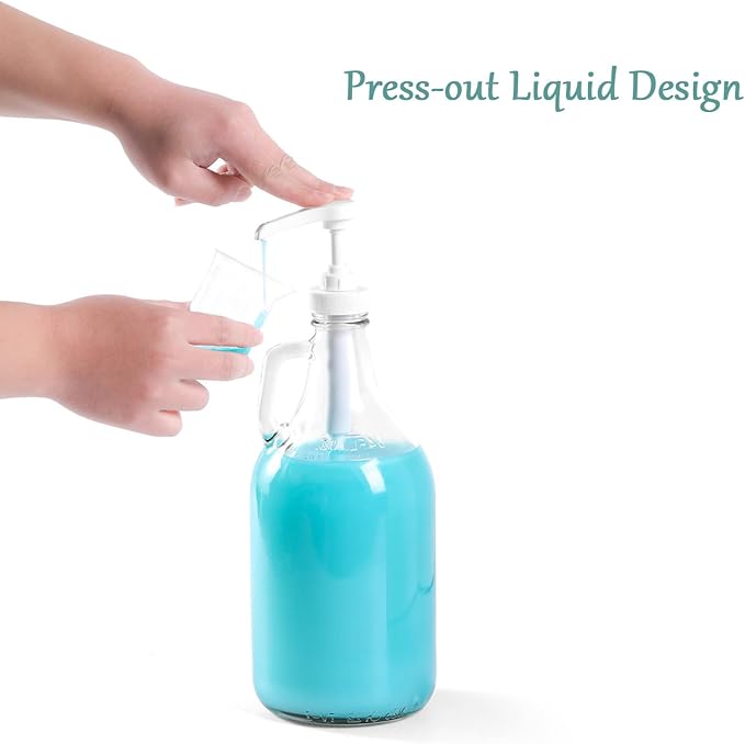 64 OZ Laundry Detergent Dispenser by VEGEVIGI, Glass,Glass Liquid Laundry Soap Dispenser with Pump, Bleach and Fabric Softener Dispenser for Laundry Room, 1P