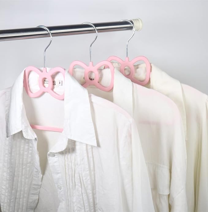 Cute Aesthetic Clothes Hangers Space Saving Plastic Hangers for Teen Girls Wardrobe Shirts Tops Coats Hangers Clothing Organizer Kawaii Girls Room Decor Kawaii Stuff Accessories (10, Pink Bowknot)