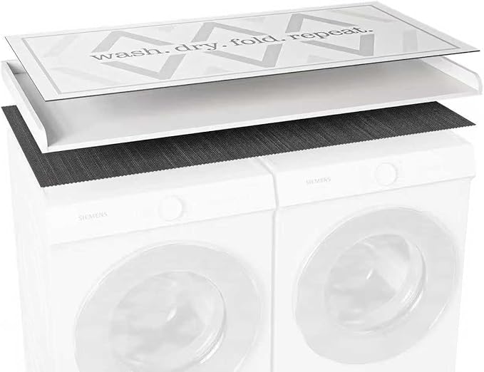 Premium Washer Dryer Countertop with Anti-Slip Pad, 54inch Laundry Room Organization Set, Stackable Storage Solution with Silicone Ironing Mat, Diatomite Mat(White)