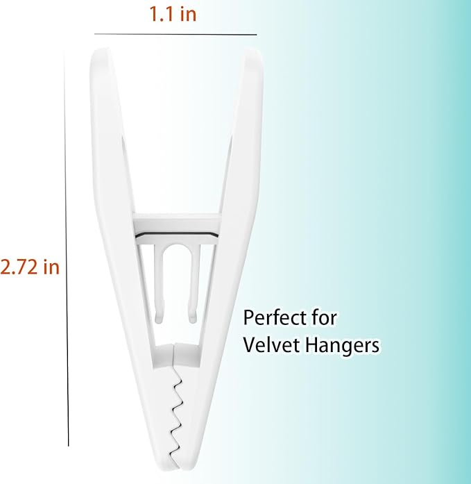 Hanger Clips for Velvet Hangers (White, 40 PCS), Non-Slip Plastic Clips Pant Skirt Hanger Socks Clips for Flocking Hangers