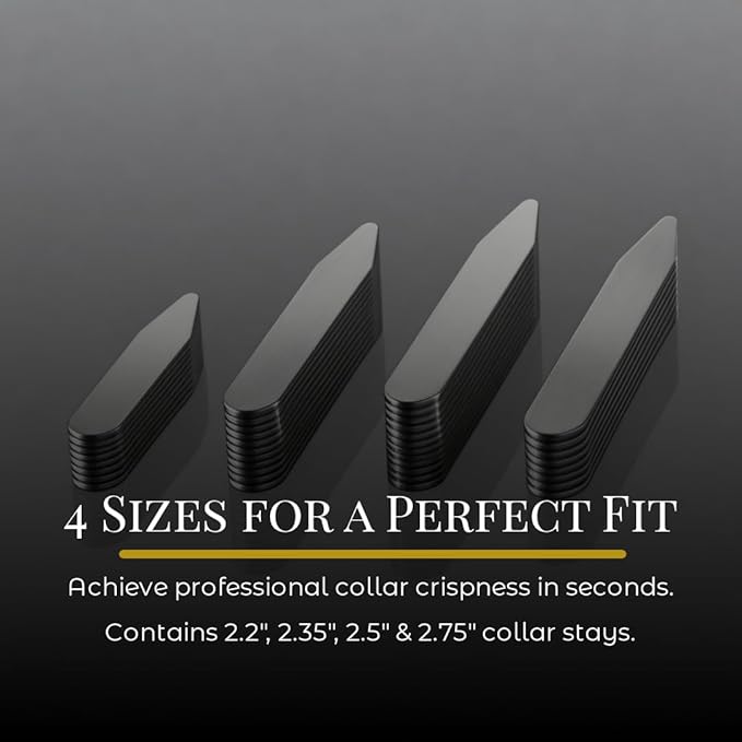 Quality Stays 40 Metal Collar Stays for Men – Stainless Steel Dress Shirt Collar Inserts in 4 Sizes