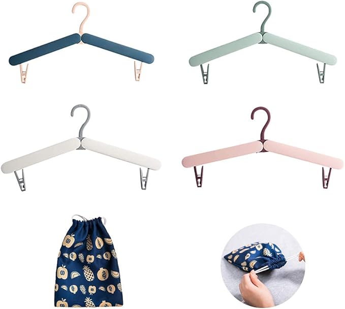 30GO 4 Pcs Travel Hangers Portable Folding Clothes Hangers, Outdoor Hangers, Travel Accessories Foldable Clothes Drying Rack for Travel,Folding Coat Hanger with Storage Pouch