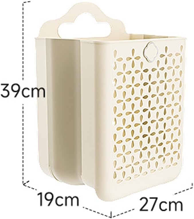 Collapsible Laundry Hamper, Household Foldable Dirty Wall Hanging Multi-functional Hollow Storage Basket Large Capacity Storage Bucket, Plastic Collapsible Hanging Laundry Baskets with Carry Handle