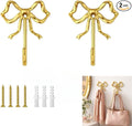 Decorative Bow Wall Hooks – Gold Metal Hooks for Keys, Jewelry, Holiday Stockings & Christmas Decor – Iron Alloy, Screw Mounted, 2 Pack