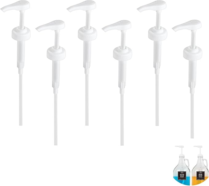 6 Packs Gallon Pump Dispenser, Leak Proof Dispenser for Hand Soap, Laundry Detergent, Sanitizer, Shampoo - 128 OZ Capacity - 38/400 Plastic Gallon Pump Dispenser for Household & Commercial White