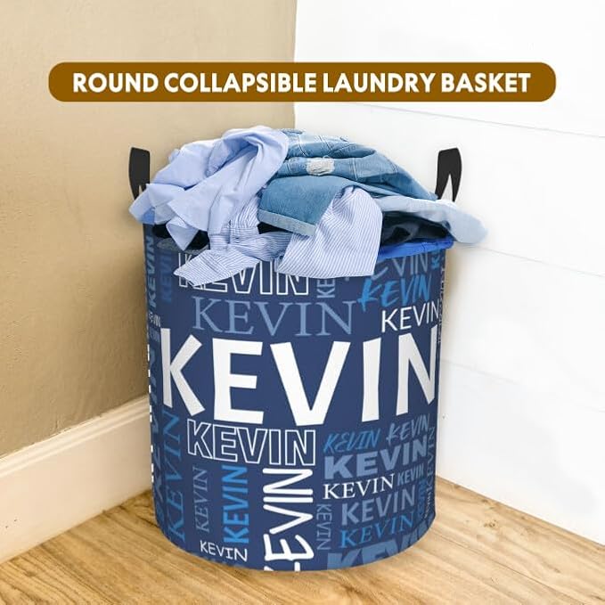 Custom Name Laundry Hamper, Personalized Dirty Clothes Hamper with Name for Bathroom Bedrooms Clothes Storage Organizer, Personalized Gifts for Boys Girls Men Women