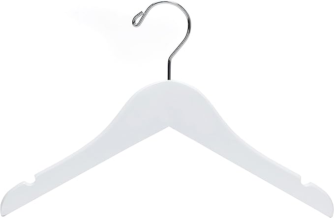 Quality 12 Inch White Kids Wooden Hangers - Children Hangers with Multifunctional Notches & 360 Degree Swivel Chrome Hook - Kid Coat Hangers for Clothes Size 8 and Smaller (White, 20)