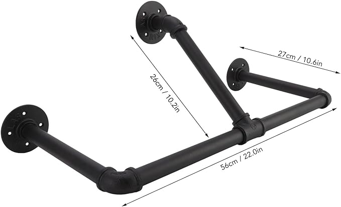 22in Industrial Pipe Clothing Display Rack, Wall Mounted Clothes Rack Hanger Iron Clothes Hanging Rod Barsfor Home Hotel
