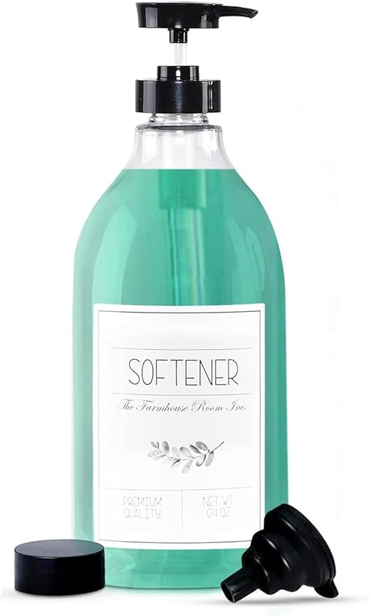 Fabric Softener Liquid Dispenser - Softener Container for Laundry Room Organization - BPA Free & PET Plastic 1/2 Gallon Pump Bottle Dispenser - w/Waterproof Labels 64oz