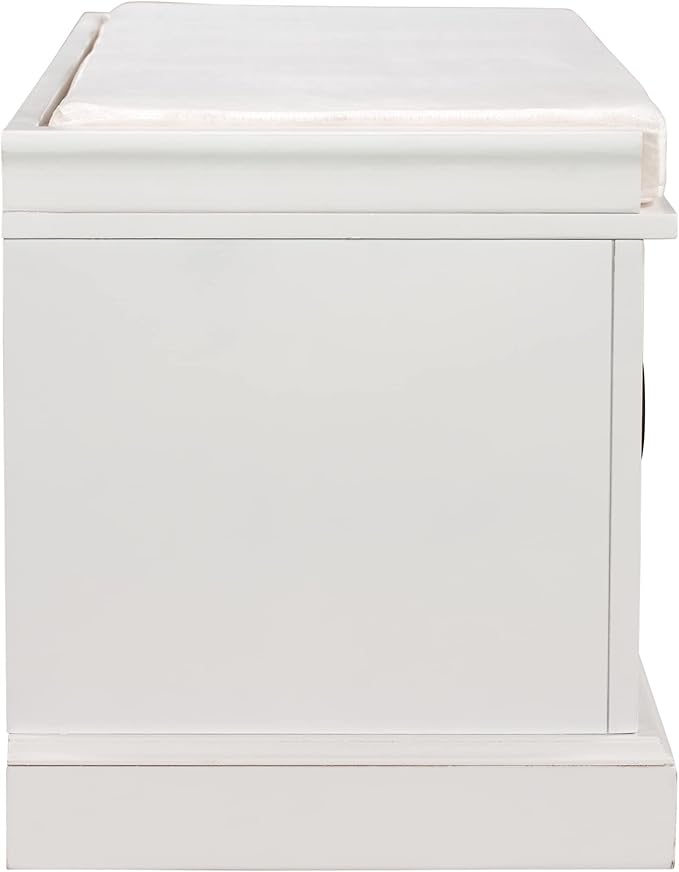 Knocbel 42.5" Entry Storage Bench with Removable Cushion, 2 Drawers and 2 Cabinets, Entryway Hallway Foyer Shoe Bench End of Bed Bench with Aluminum Handles, 200lbs Weight Capacity (White)