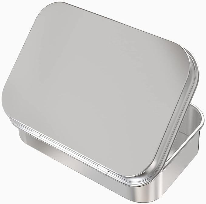 2 Pcs Metal Hinged Tin Box Container Mini Portable Small Storage Container Kit with Lid for Home Storage 3.7x2.3x0.8 inch, Silver