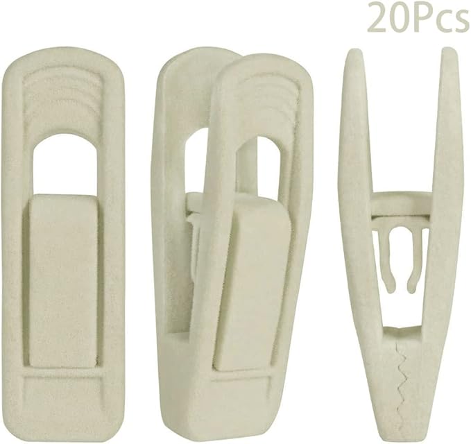 RUNAAJA Velvet Hangers Clips Pants Hangers Clips Flocked Hanger Clips Hanger Plastic Thicken Clothes Pants Pants Clip for Thin Velvet Clothes Suit Socks Hangers (Off White*20)