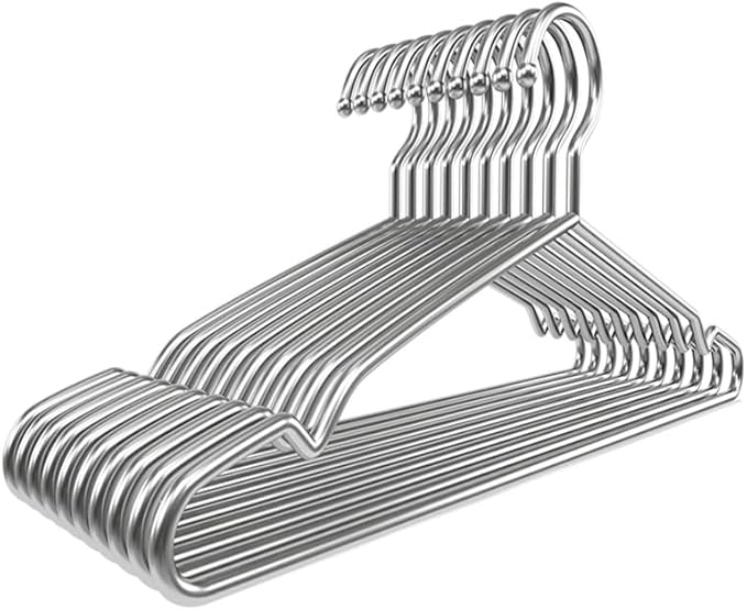 Koja Premium 16.5 inch 304 Stainless Steel 4.0mm Clothes and Coat Hangers, Heavy Duty Metal Hangers, Non-Slip, Space-Saving, Durable Closet Organizer for Shirts, Jackets, Suits, Pants 10-Pack
